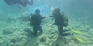 Saros Körfezi’nde su altında evlilik teklifi…